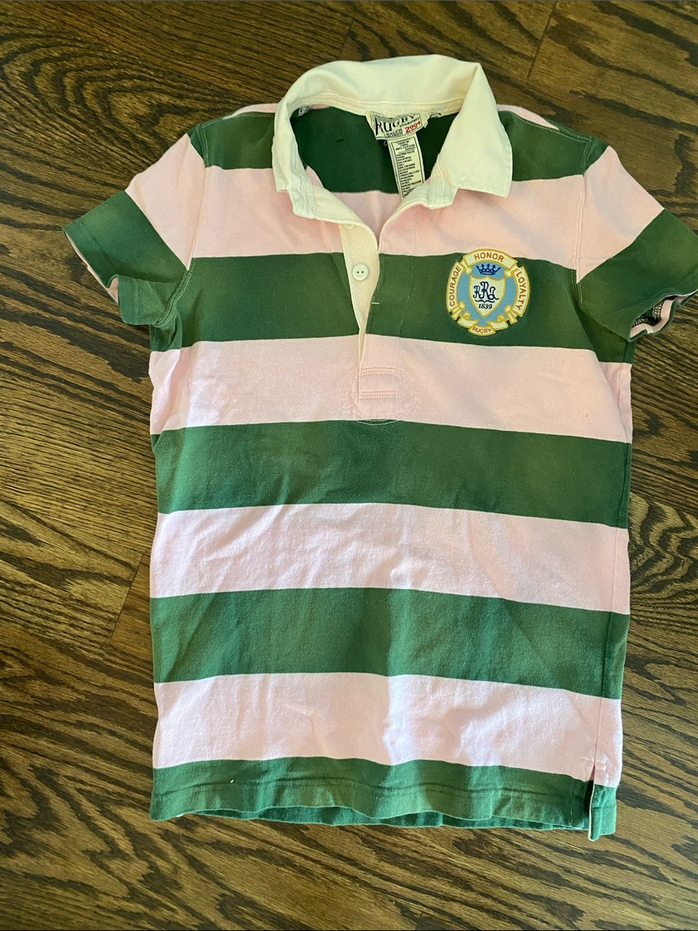 Women’s Y2K Rugby Ralph Lauren Pink and Green Striped Polo with Embroidered Cres